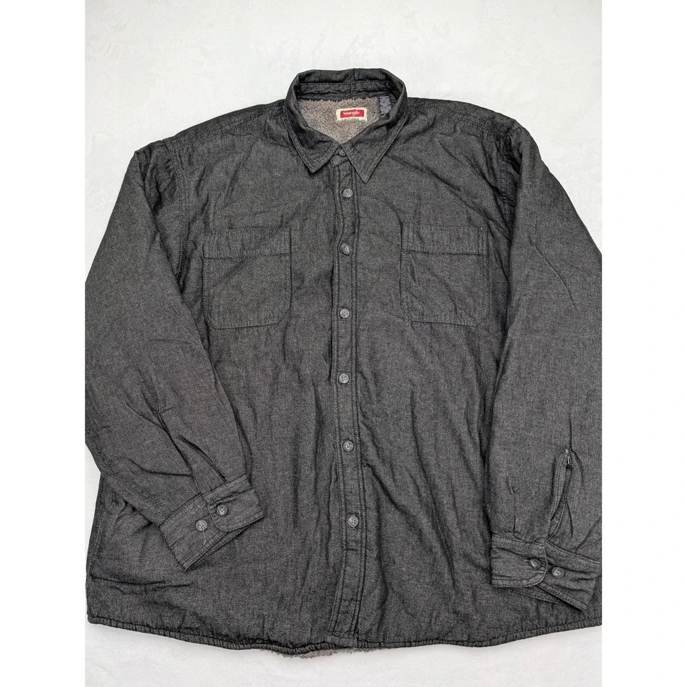 Wrangler Mens Sherpa Lined Flannel Jacket Dark‎ Gray Size 2XL